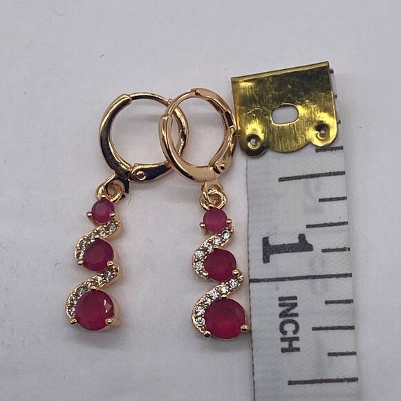 Huggie Hoop Earrings Women’s Pink Dangle Gold Plated Elegant Design - Picture 2 of 12